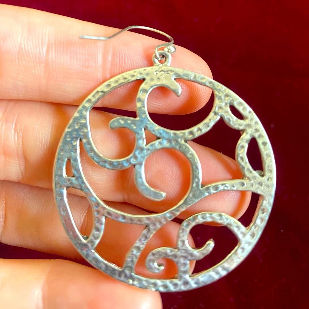 NWOT Taxco Mexico Vtg 925 Silver Scroll Filigree Openwork Pendant & Earring Set - Picture 4 of 5